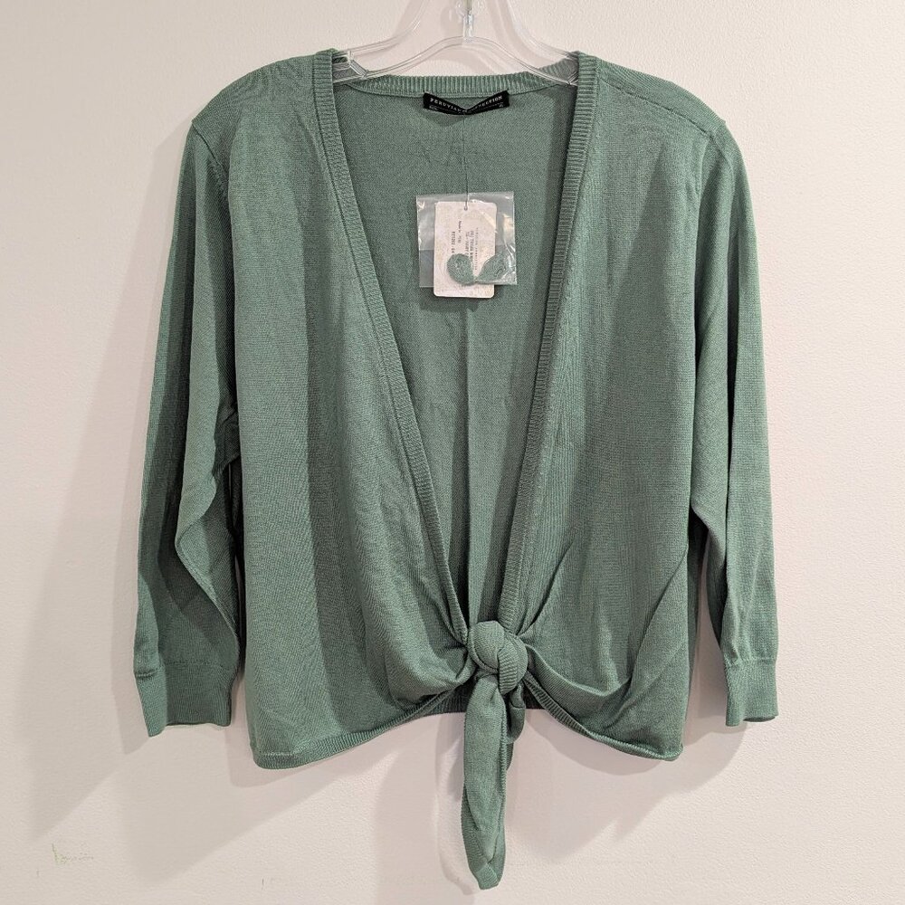 PERUVIAN CONNECTION Nwt Nikki Tie Waist Cardigan XL Green Thyme Pima Cotton - Picture 2 of 10